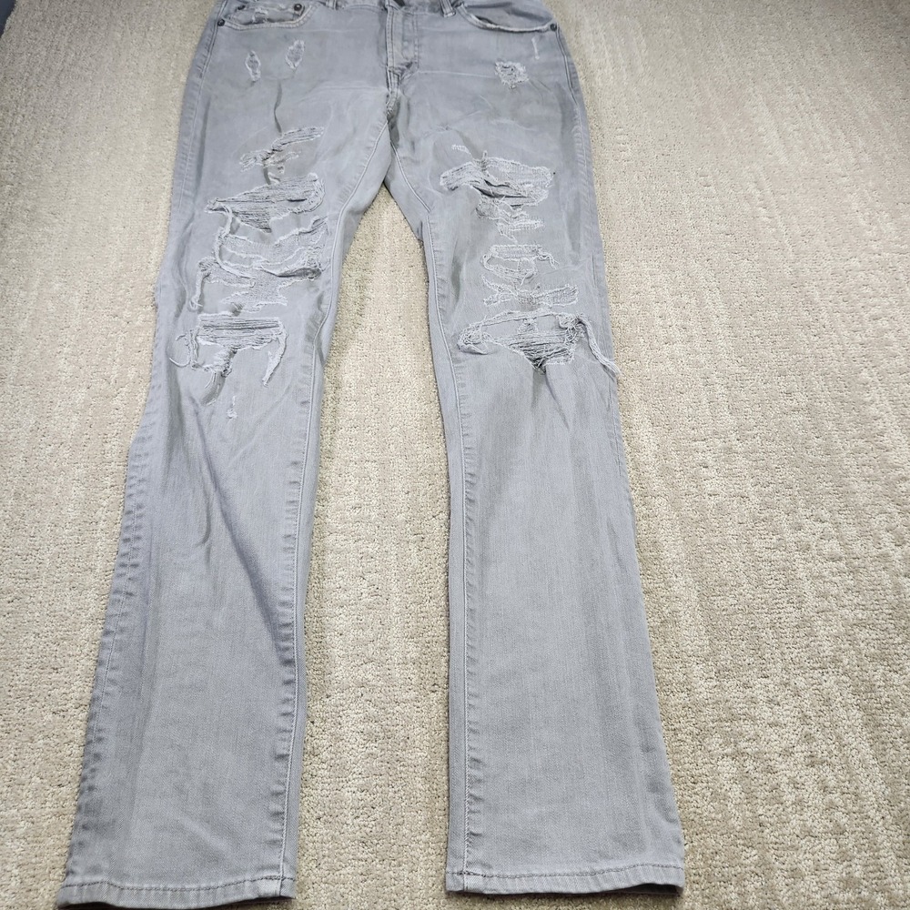 American Eagle Jeans Men 33x34 *READ Airflex Slim Straight Denim Distressed Gray